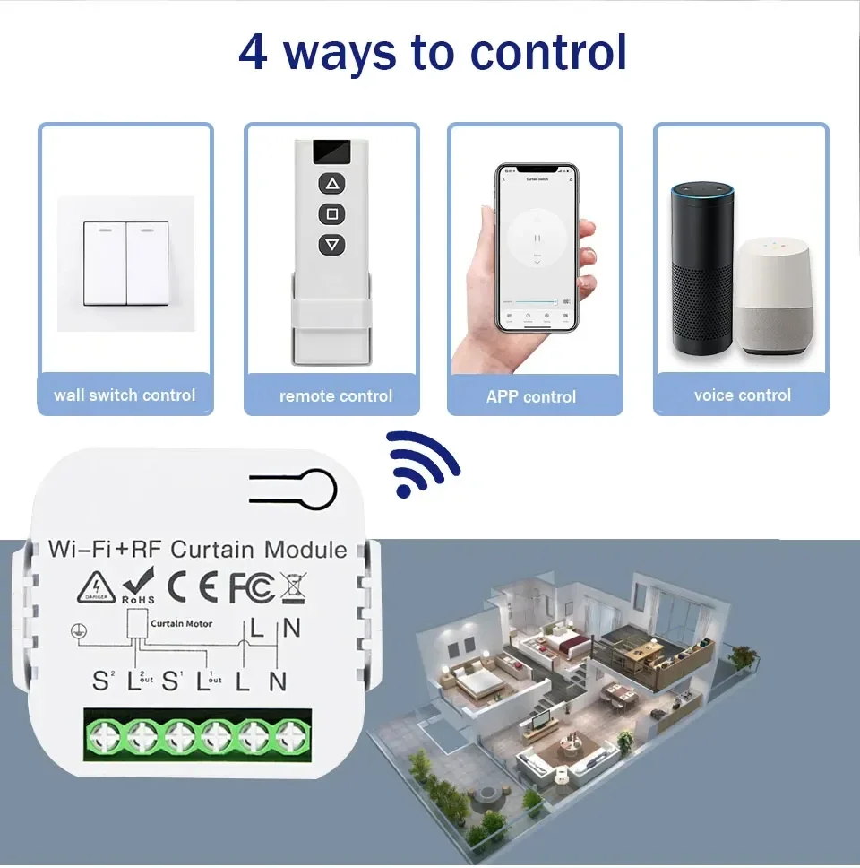 Curtain Switch Module Smart WiFi RF Curtain Switch Module Wireless 433MHz Remote Controller Blind Rolling Shutter Smart Life APP Remote Voice Control