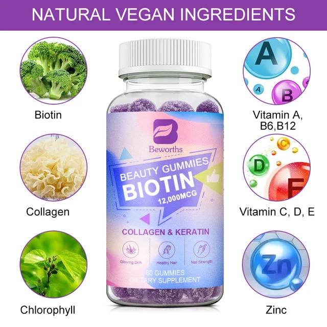 7991-08a605.jpg Vitamin Biotin Gummies 12,000 mcg for Stronger Hair, Skin & Nails - 60 Gummies