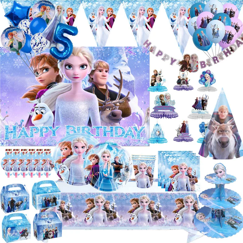 Frozen Anna Elsa Princess Birthday Party Decorations Kids Disposable Tableware Plates Cups