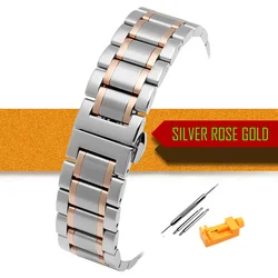 Sleek Stainless Steel Metal Watch Strap - Adjustable Wristband in Various Widths - 22mm (Silver Rose Gold)