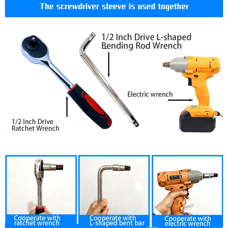 1/2Inch Drive Hex Bit Sockets H4 H5 H6 H7 H8 H10 H12 Metric Screwdriver Bits Socket Hand Tool For Torque Spanner Ratchet Wrench 6