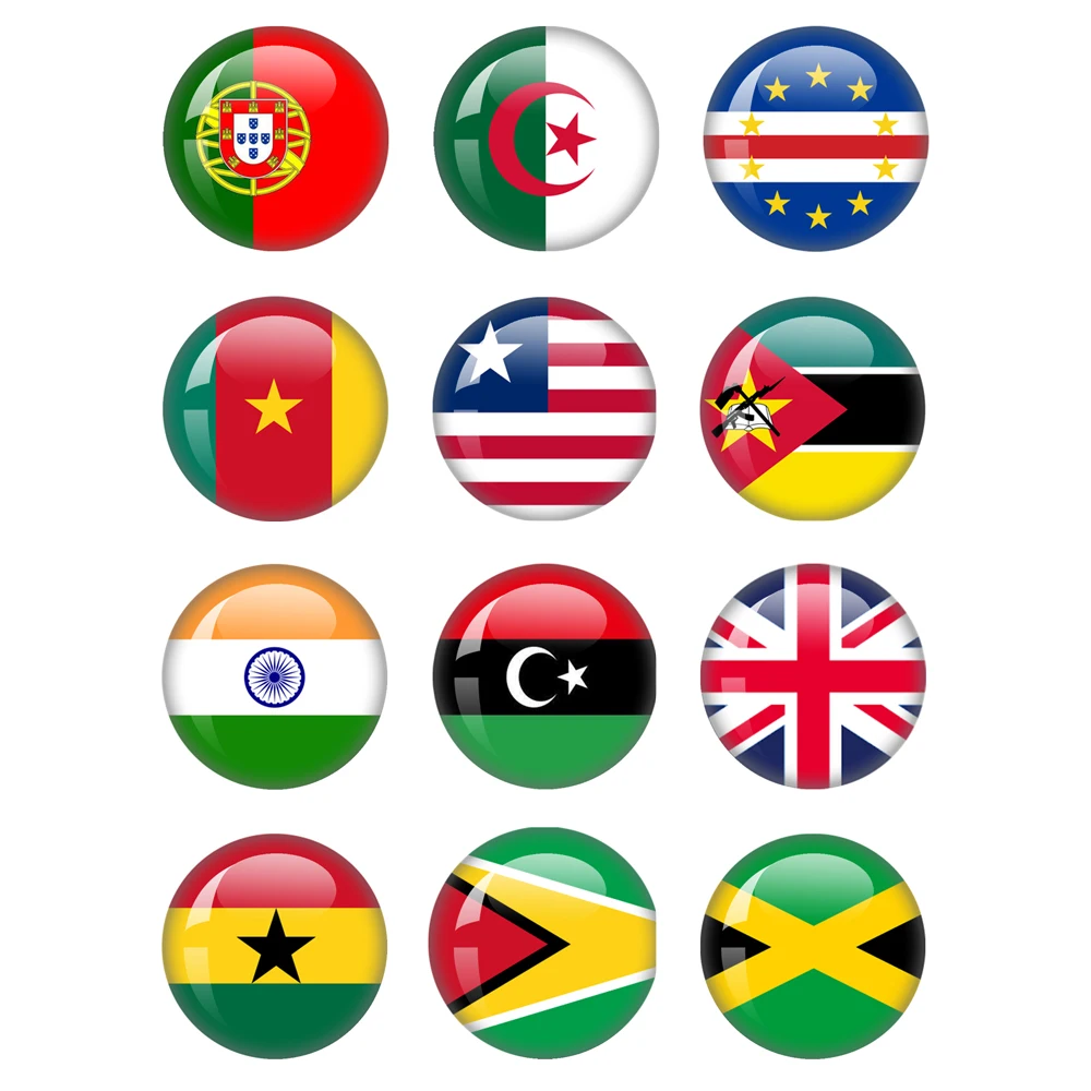 Nations Flag 12pcs Mixed 12mm/16mm/18mm/25mm Round Photo Glass Cabochon Demo Flat Back Making Findings Jewelry Findings