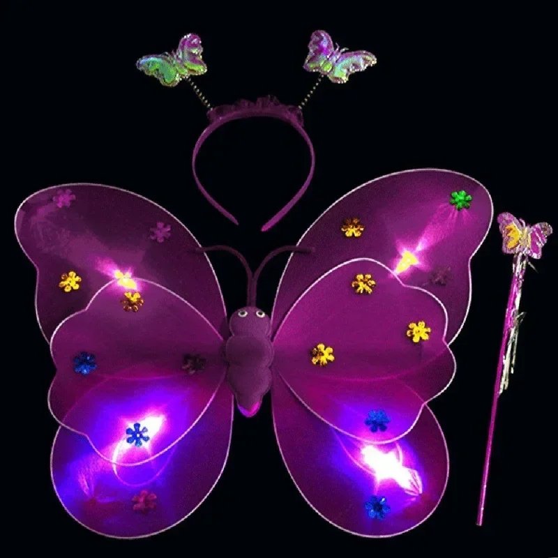 3Pcs LDE Luminous 2-layer Butterfly Wings Children's Luminous Butterfly Wing Performance Costumes Festival Party Fairy Costumes