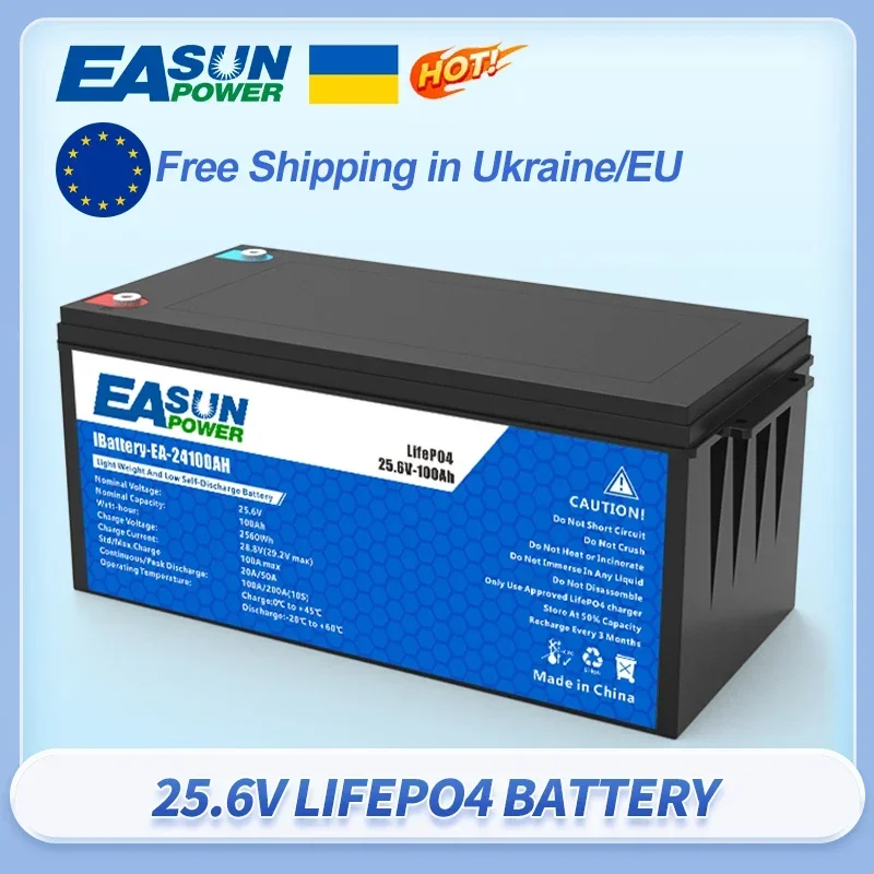 EASUN POWER LiFePO4 Battery 200AH 100AH 12V24V BMS Rechargeable Lithium Bateria Pack for Camping Car Solar No Tax No VAT Battery