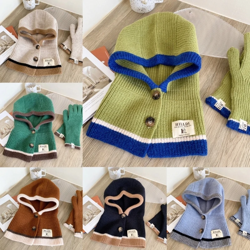 

Hooded Hat Scarf Knitted Beanie Hat Knit Earflap Beanie Ear Hat Hooded Beanie Knit Earflap Crochet Neck Warm