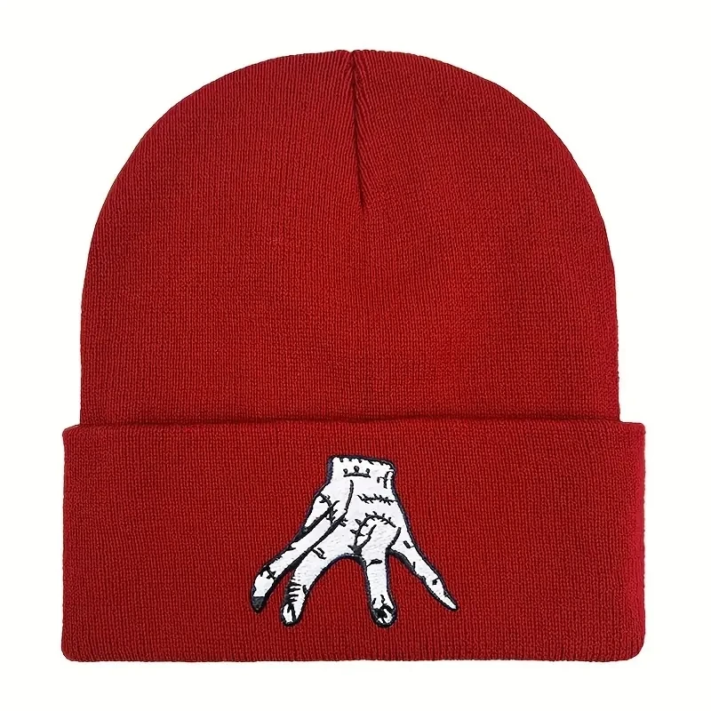 Fashion Wednesday Addams Knitted Hat Embroidery Keep Warm Wool Cap Autumn Winter Beanie Hats for Men Women
