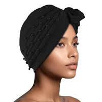 New Pearl Beads Bonnet Flower Turban Beanie Indian Hat Women Chemo Cap Headscarf Muslim Hijab Head Wrap Hair Loss Turbante Mujer