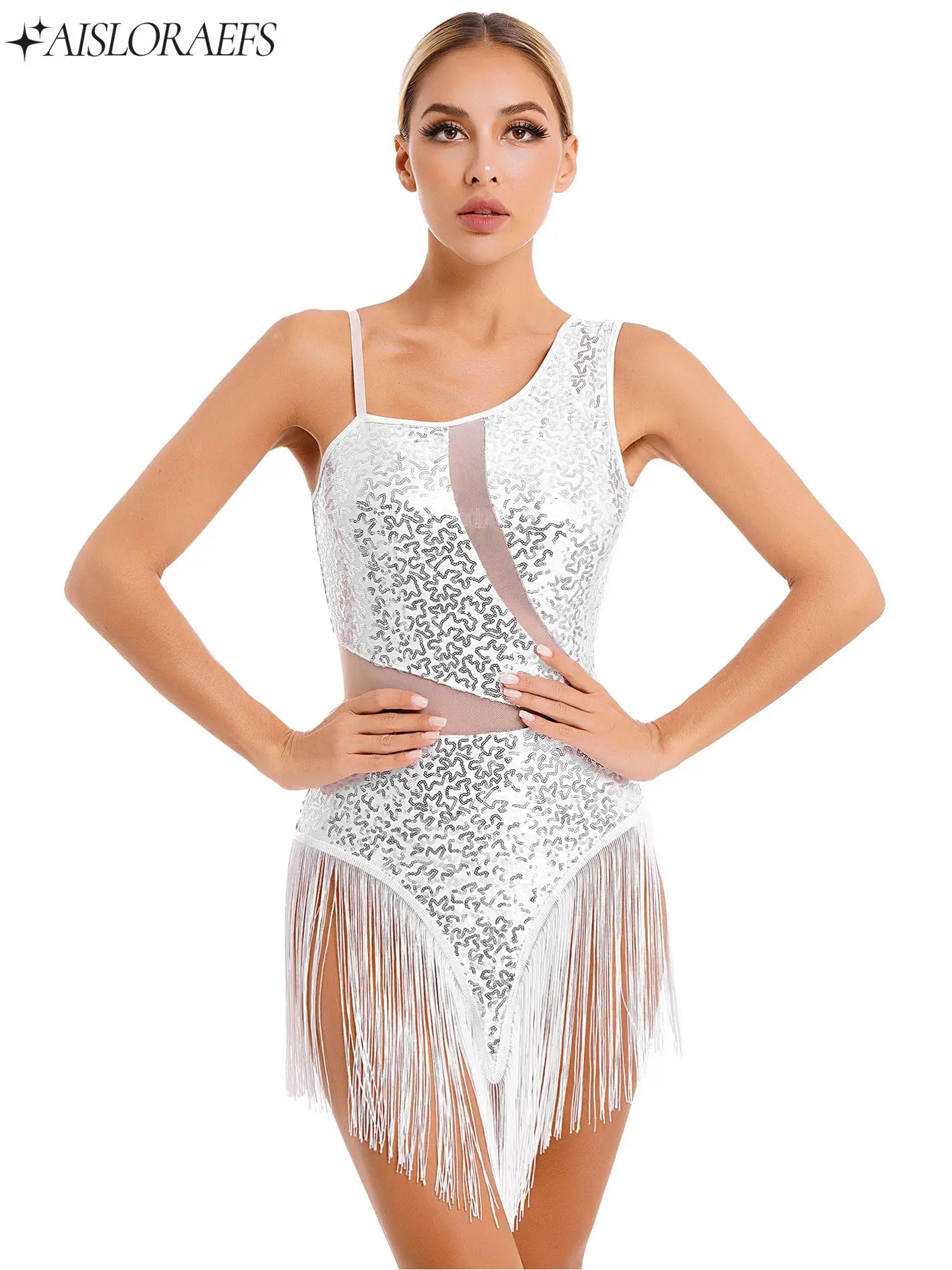 

Latin Dance Dress Women's Performance Training Long Sleeve Sequin Fringed Costume Samba Rumba Cha-Cha Tango Dance Wear