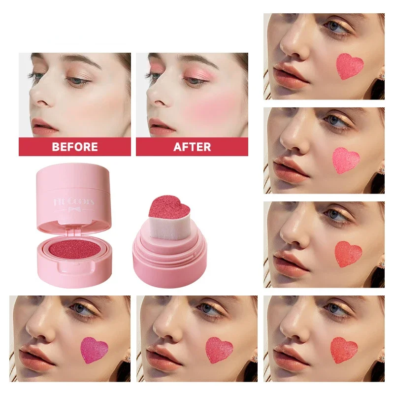 Heart Blush Stick Sponge Stamp Facial Blush Waterproof Brightening Face Contouring Shadow Blusher Tint Cheek Korean Cosmetics 4