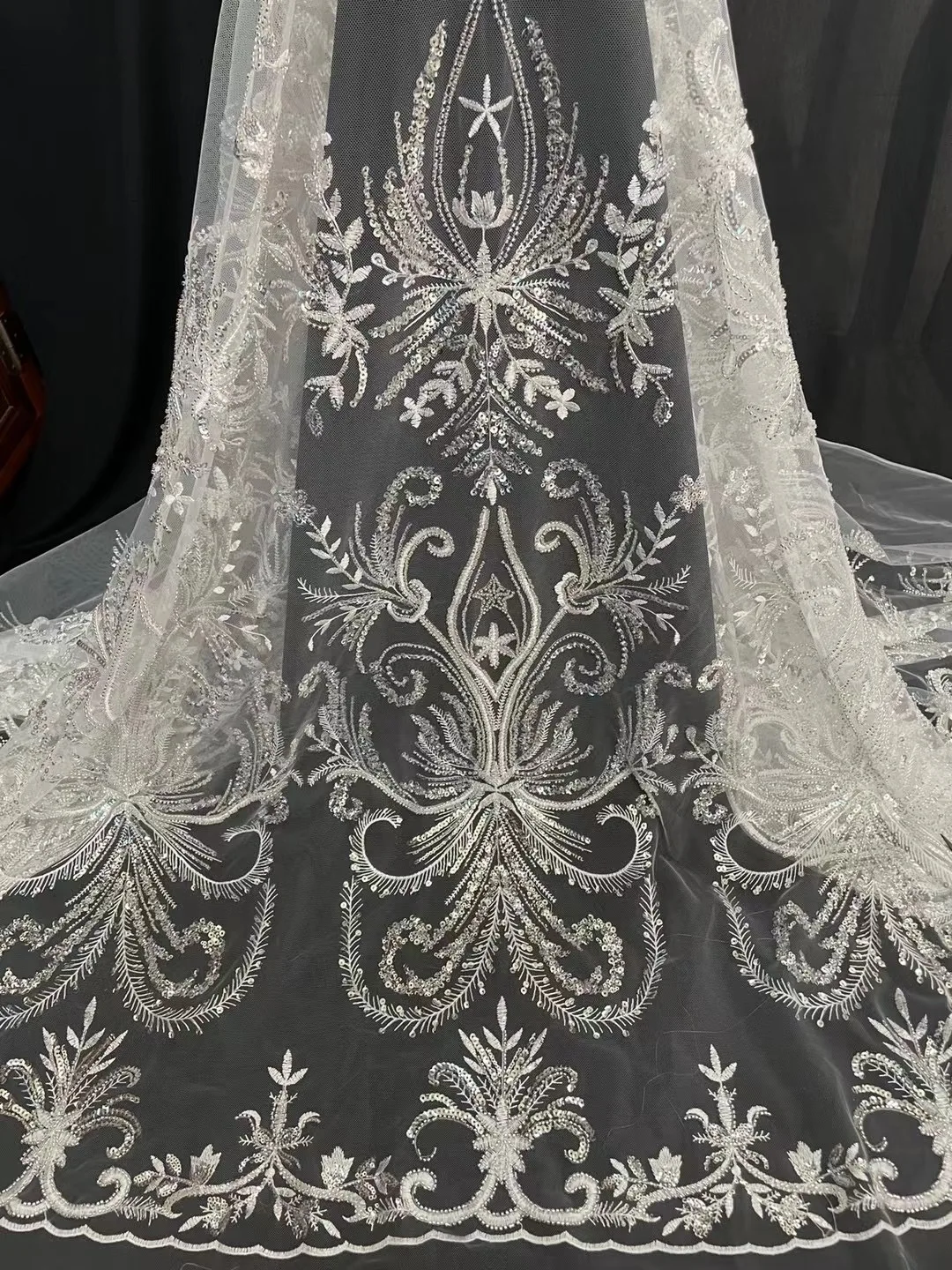 

African Net Beaded Lace Fabric 2023 High Quality Lace Sequins French Tulle Lace 5 Yards Nigerian Lace Fabric for Wedding VXB5637