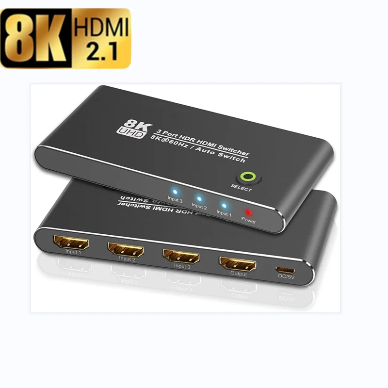 UHD 3 порта HD 2 1 Коммутатор HDMI-совместимый Авто переключатель в выход 8K @ 60Hz 4K 120Hz HDR 48