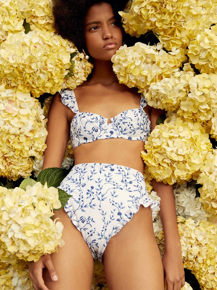 Miyouj Plant Print Swimsuit Women Swimwear 2023 Bikini Set High Waist