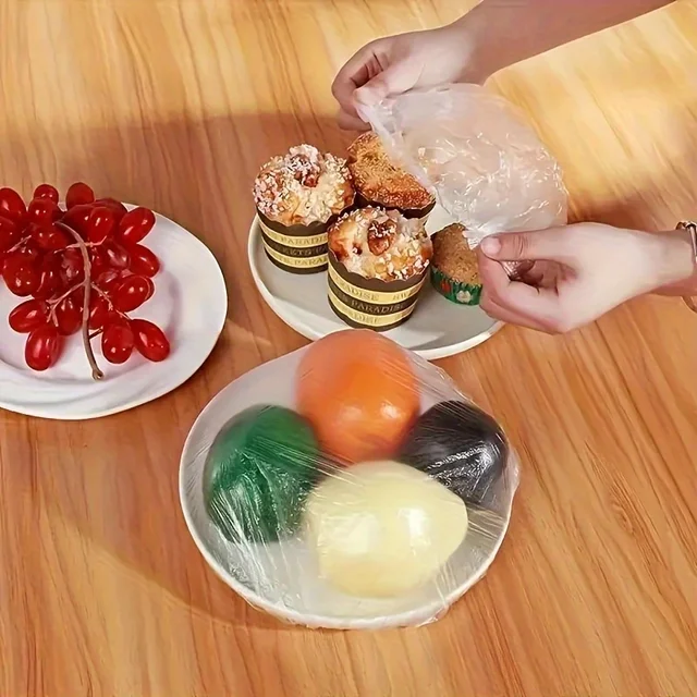 Couvercle anti-poussière de qualité alimentaire, plastique élastique transparent, enveloppe Saran, sac de rangement pour légumes et fruits frais, organisateur de cuisine, Film transparent 5