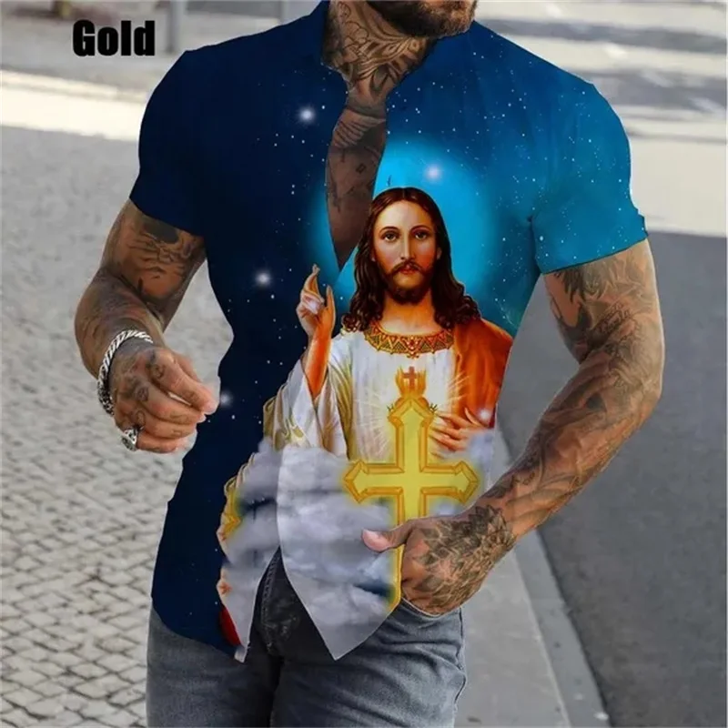thumbnail image 1 of Camisetas con estampado digital "Jesús ama a todos", gráficas cristianas para hombre, blusas casuales de manga corta de talla grande, camisas ajustadas para hombre, 1 of 4