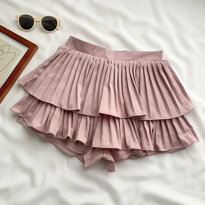 2023 Summer New Fashion Versatile Design Wide Leg Pants High Waist Slimming Pleated Cake Pantskirt Shorts for Women