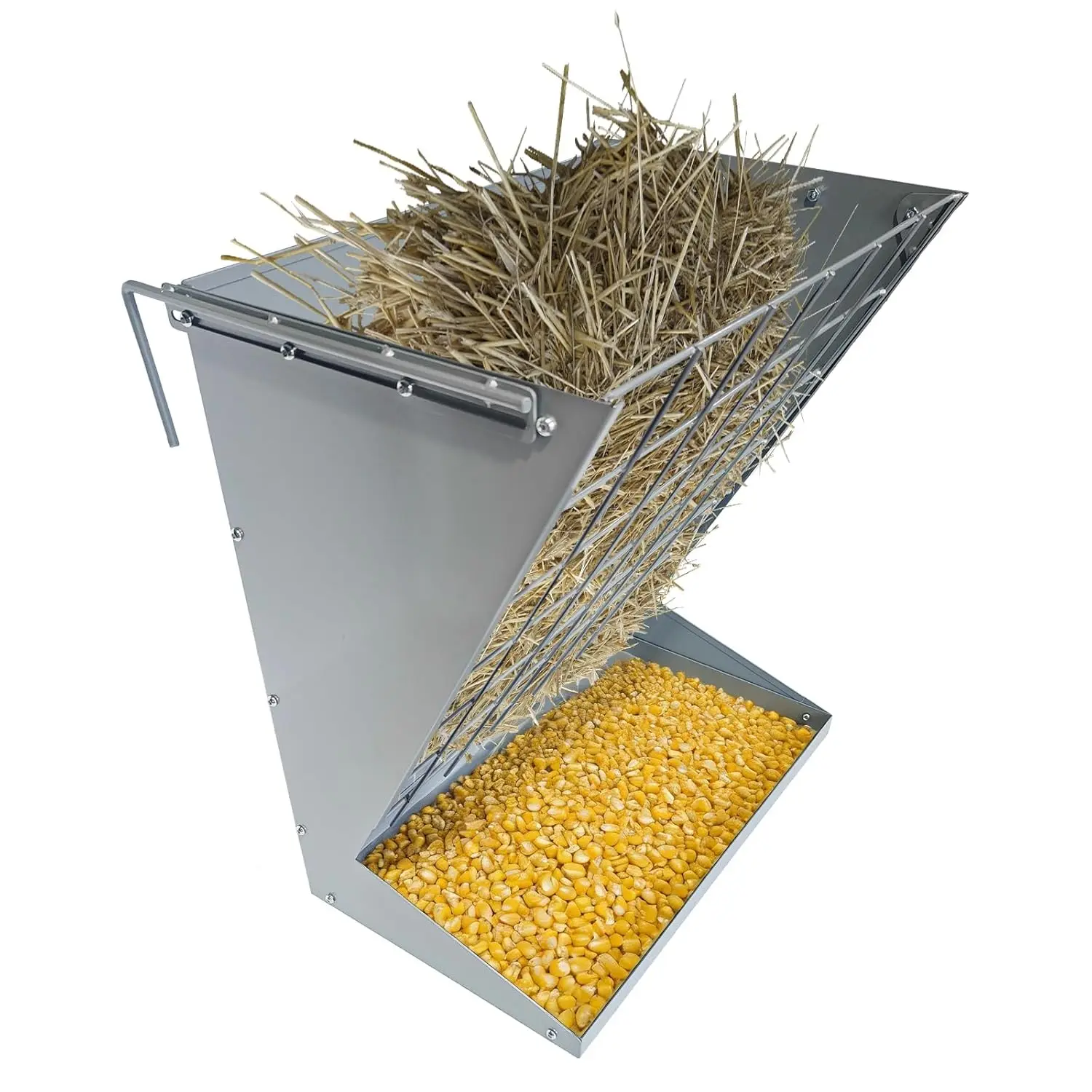 Wall Mounted Livestock Hay Rack for Farm Animals,Goats,Sheeps,Horses 2 in 1 Heavy-Duty Steel Hay & Grain/Salt Feeder Holder