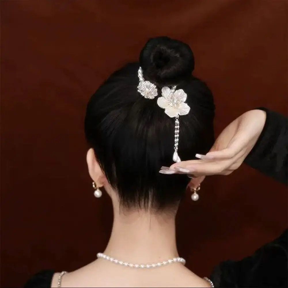 

Pearl Tassel Headwear Fish Tail Hair Accessories Camellia Horsetail Buckle Women Hair Clip Korean Style Hairpin