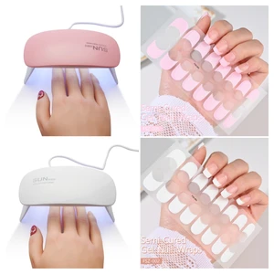 French UV Semi-Cured Gel Nail Wraps Sticker 16Strips Long Lasting Full Cover LED Lamp Gel Cured Slider Decals For Nail Extension