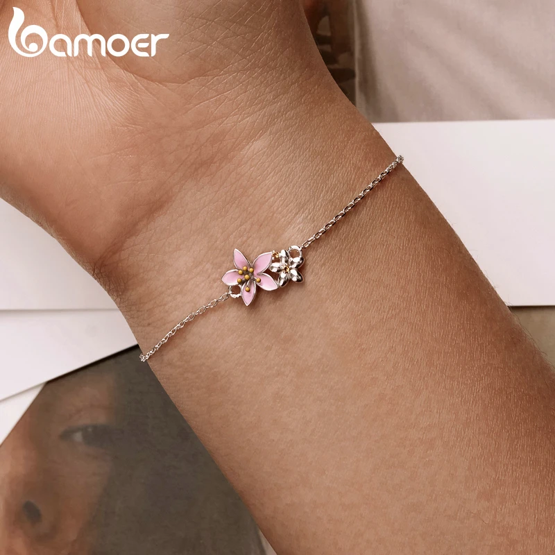 Bamoer 925 Sterling Silver Beautiful Cherry Blossom Bracelet