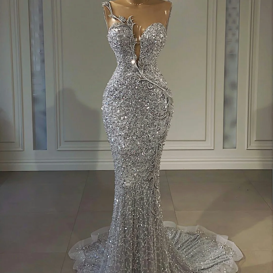 chinese dress ladies Long Satin Halter Mermaid Prom Dresses Crystal Beaded
