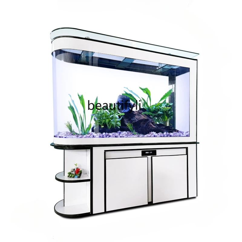 

Аквариум для гостиной светильник роскошный экран нижний фильтр Средний бесшумный Ландшафтный полный комплект аквариум из массива дерева