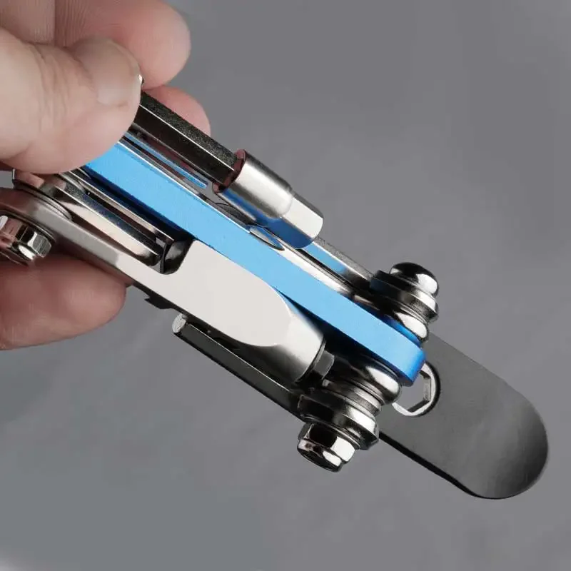 Mini Kit Multiuso Per Bicicletta 6 In 1 - Chiavi Esagonali 3/4/5/6mm E Cacciavite - Acciaio Inox Leggero (Blu)