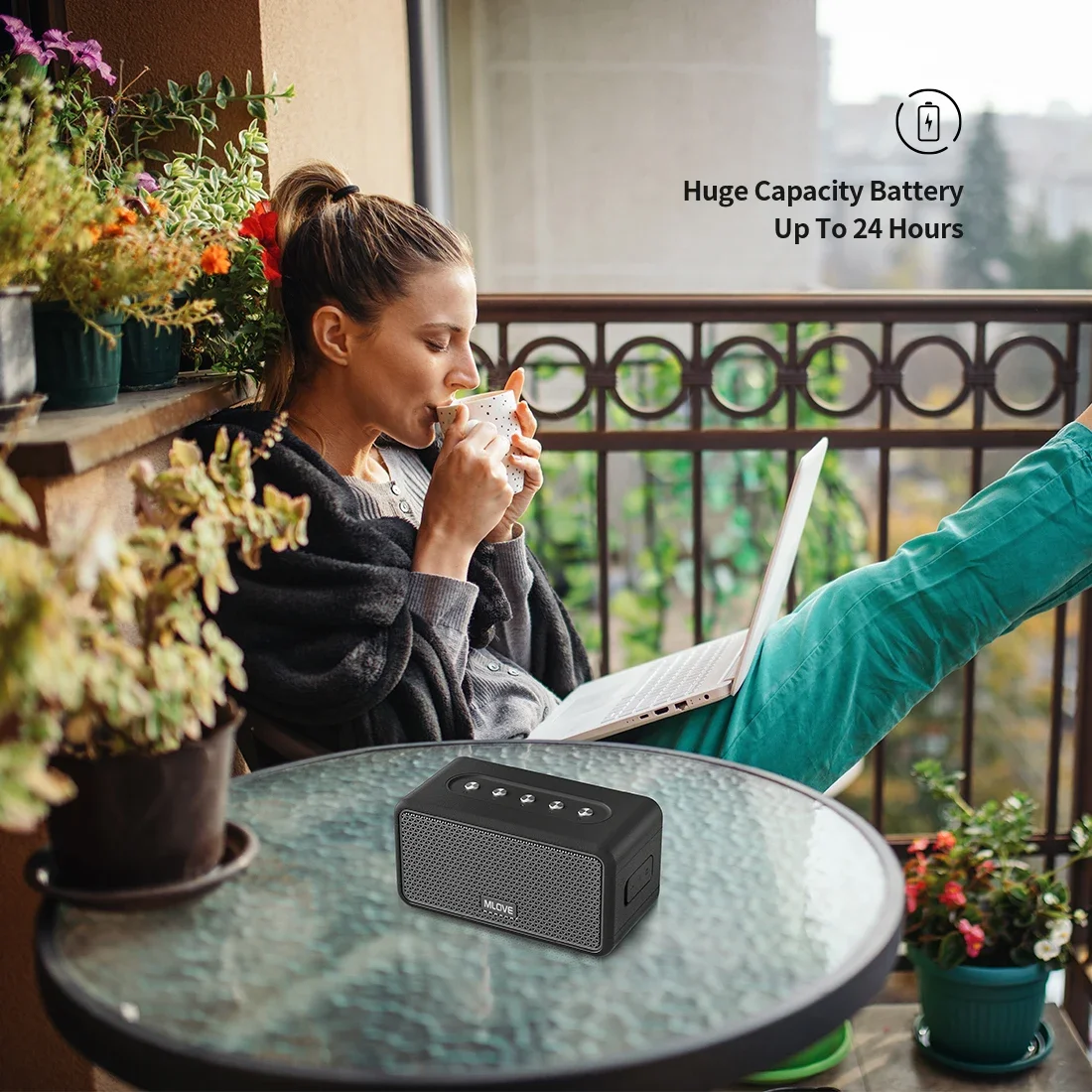Mlove A100 Portable Bluetooth Speaker Wireless Bluetooth 5.3 Stereo Sound 24-Hour Playtime Rich Bass IPX5 Waterproof
