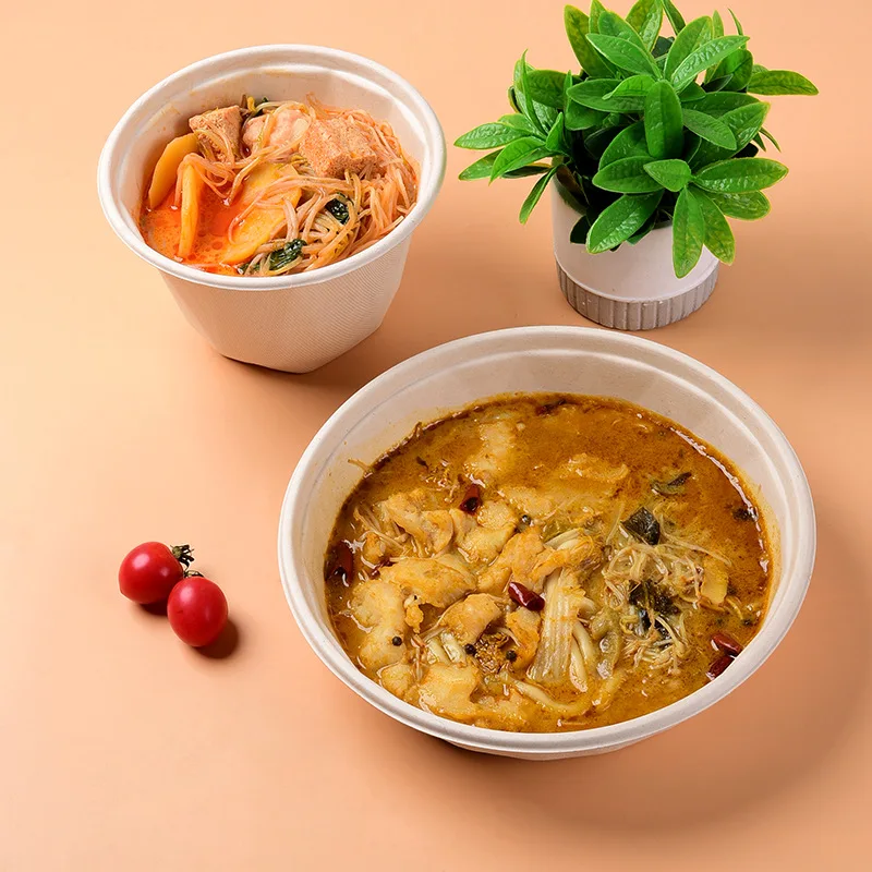 

20PCS Degradable Sugarcane Pulp Disposable Paper Bowl Round Bowl Spicy Hot Fried Rice Fried Noodle Takeout Packaged Roast Bowl