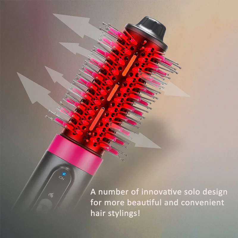Detachable 4in1 Electric Hot Air Brush Hair Styling Heating Blowing Dryer Comb Wrap Rotating Wand Curling Iron Set