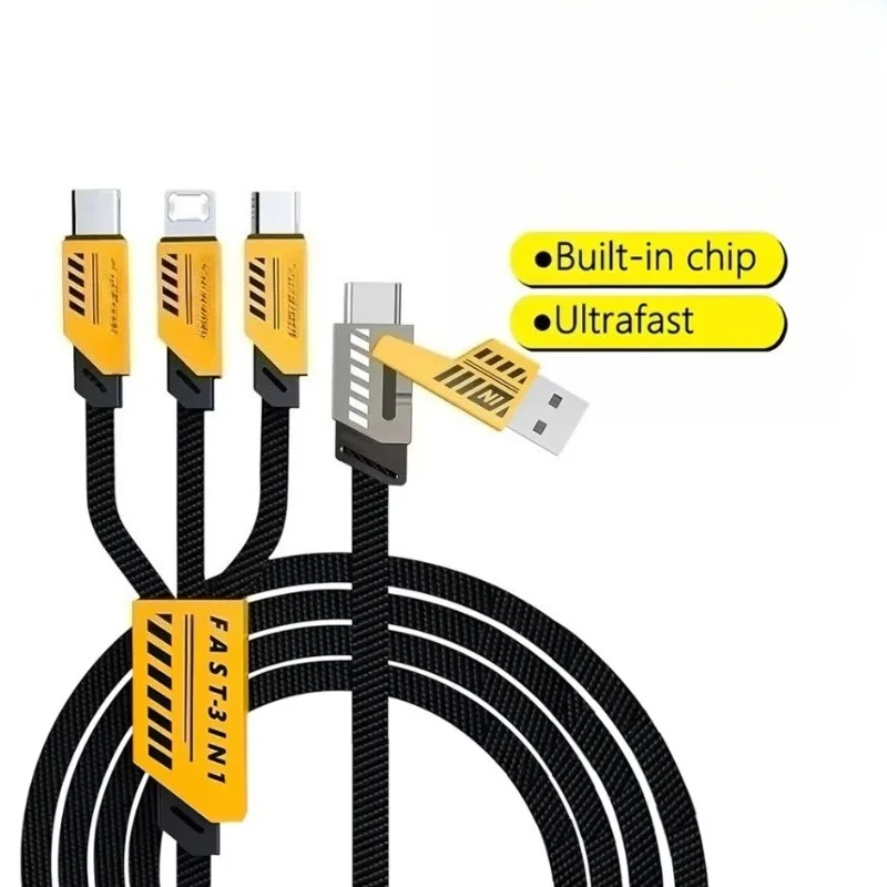 รูปสินค้า สายชาร์จถักไนลอน 2 IN 3 หลายพอร์ต Type-C ใช้ได้กับทุกมือถือ