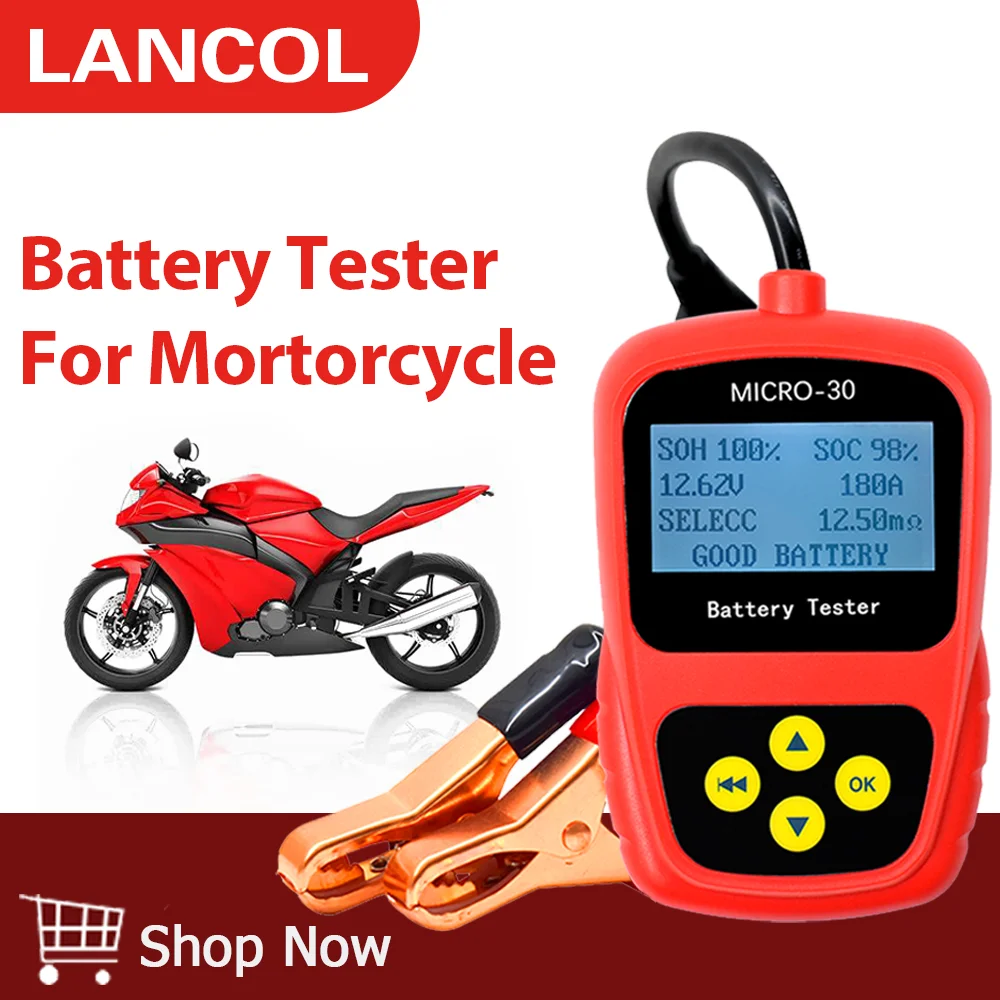 Lanol MICRO-30 12V Battery Tester Analyzer Motorcycle Battery Tester with LCD Display Digital