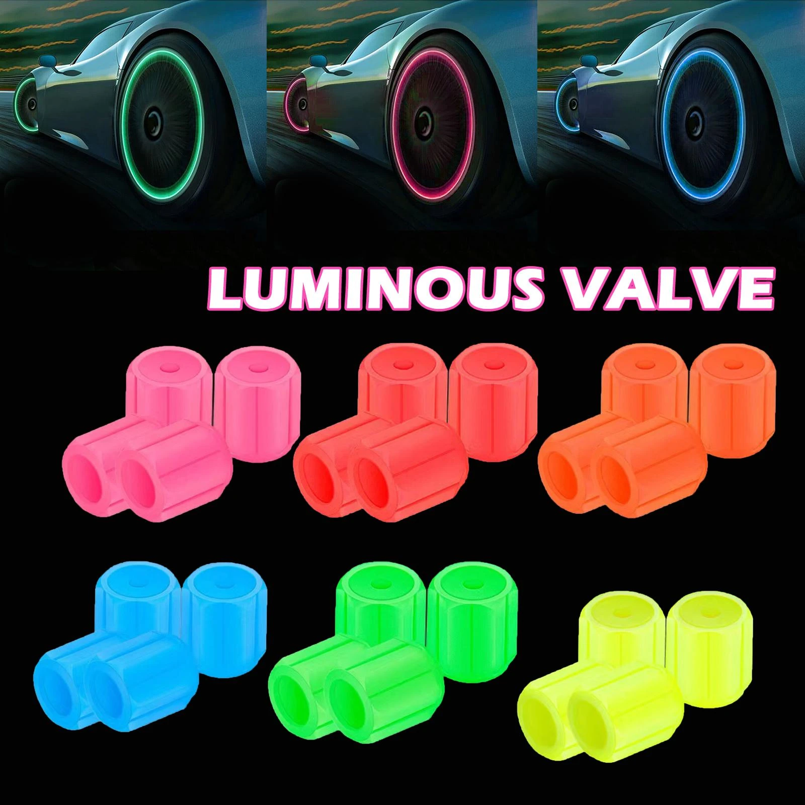 4PCS Luminous Valve Caps Car Fluorescent Tire Valves Glow In The Dark