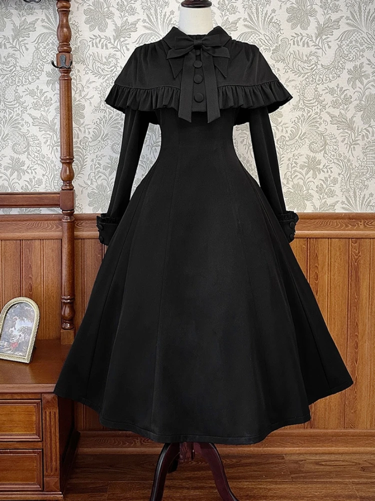 

Lolita AG Little Black Dress Cape + Long Sleeve Long Embroidered Dress by Alice Girl