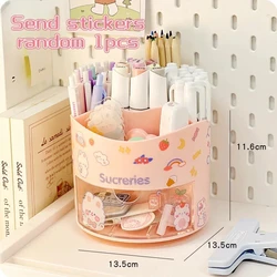 Rotating Kawaii Pen Holder with Drawer - Desktop Stationery Organizer Box (Pink)