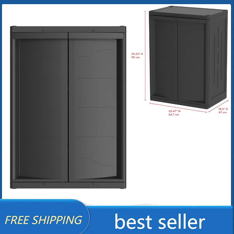 

Garage Storage, HT Plastic Garage Cabinet 2 Shelf 18.5Dx25.47Wx35.43"H, Black Matte Finish