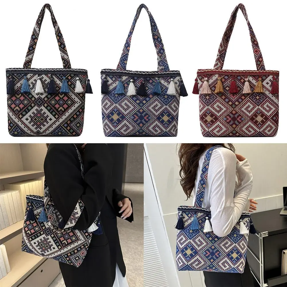 

Multicolor Ethnic-style Shoulder Bags Gift Tassels Large Capacity Handbag Vacation Women Ladies Handhold Tote