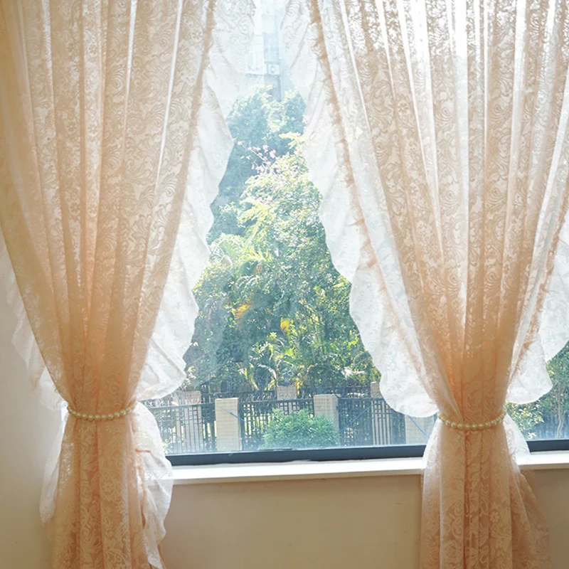 Romantic Lace Sheer Curtains for Bedroom Elegant Vintage Ruffle Lace Tulle Light Filtering Drapes French Bay Window Curtain