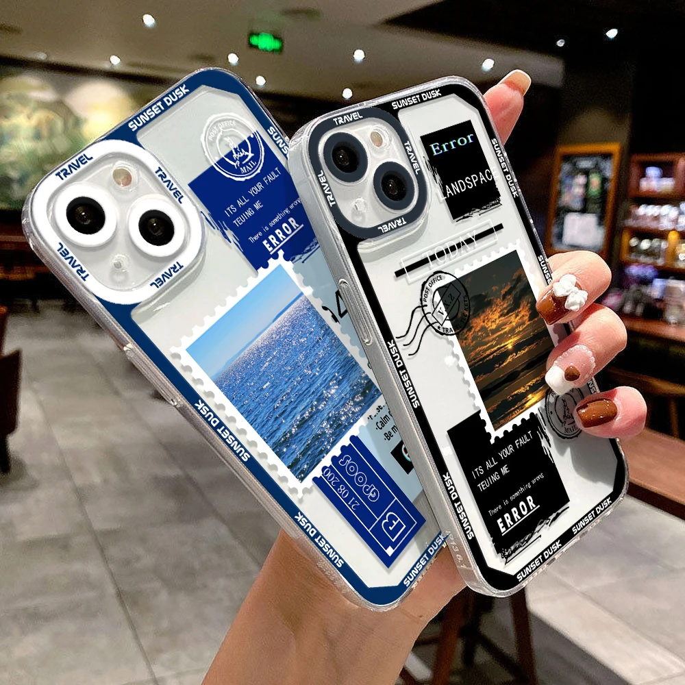 Landscape Stamp Label Phone Case For iPhone 11 13 14 15 Pro Max 12 Mini  Cases iPhone 7 8 Plus XS XR SE 2022 2020 Soft Back Cover