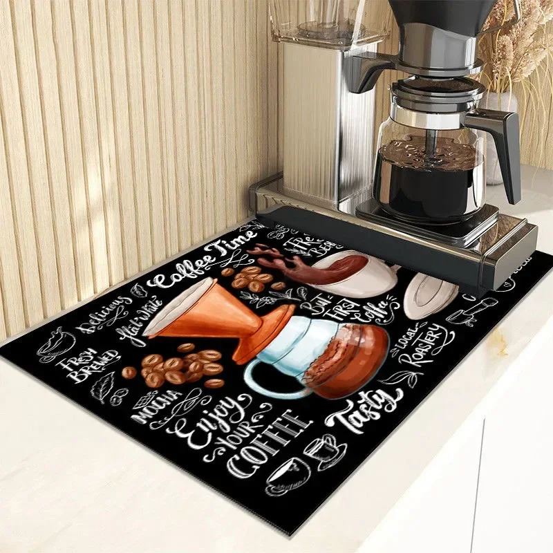 Coffee Print Kitchen Countertop Home Decoration Accessories Absorbent Pad Small Rugs for Bedroom Drying Mats