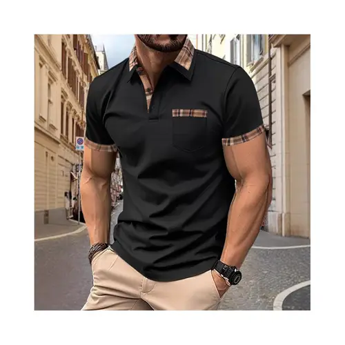 The 2025 Summer New Men's Sporty casual comfortable top is a solid-color patchwork short-sleeved POLO shirt with false pockets - Image 7
