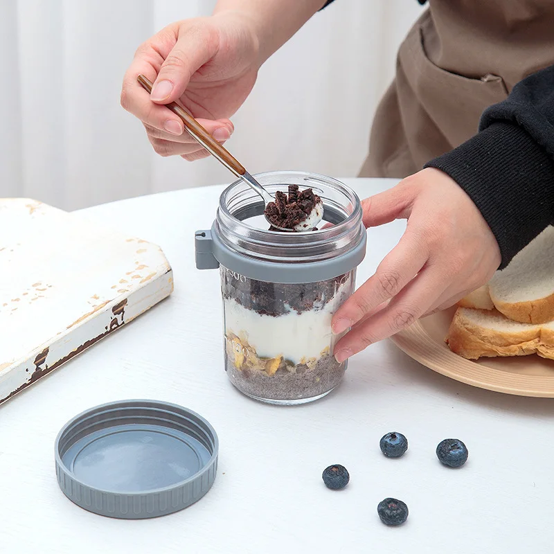 Glass Overnight Oats Jars With Spoon Milk Cup Airtight Oatmeal Bottle