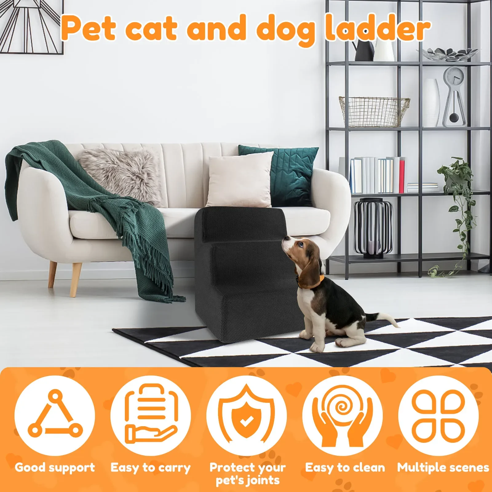 3 Step Pet Stairs High Density Soft Foam Small Dog Ramp Ladder Stair Removable and Washable Non-Slip for Dog/Cat pet ramp stairs