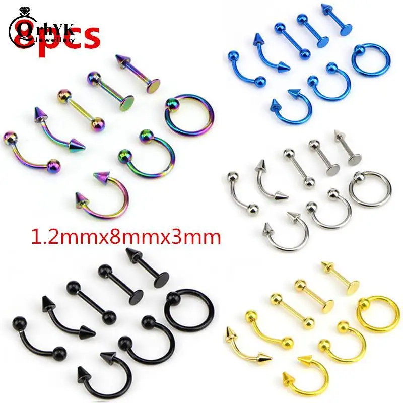 8/16PCS Stainless Steel Fashion 16G Titanium Anodized Body Jewelry piercing jewelry ear piercing jewelry body piercing jewelry body jewelry nose rings Helix Piercing Ear Eyebrow Nose Lip Captive Rings