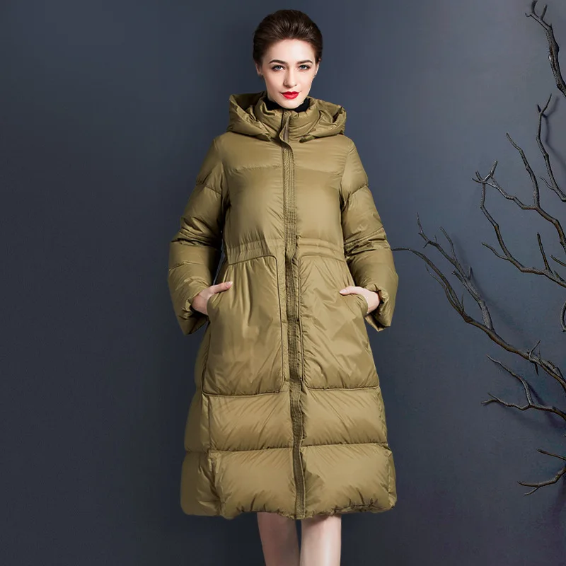 

Parka Feather Woman Long Down Jackets Luxury Women's Quilted Jacket 2022 Fall Winter New Casual Fashion Hooded Coat Black Beige