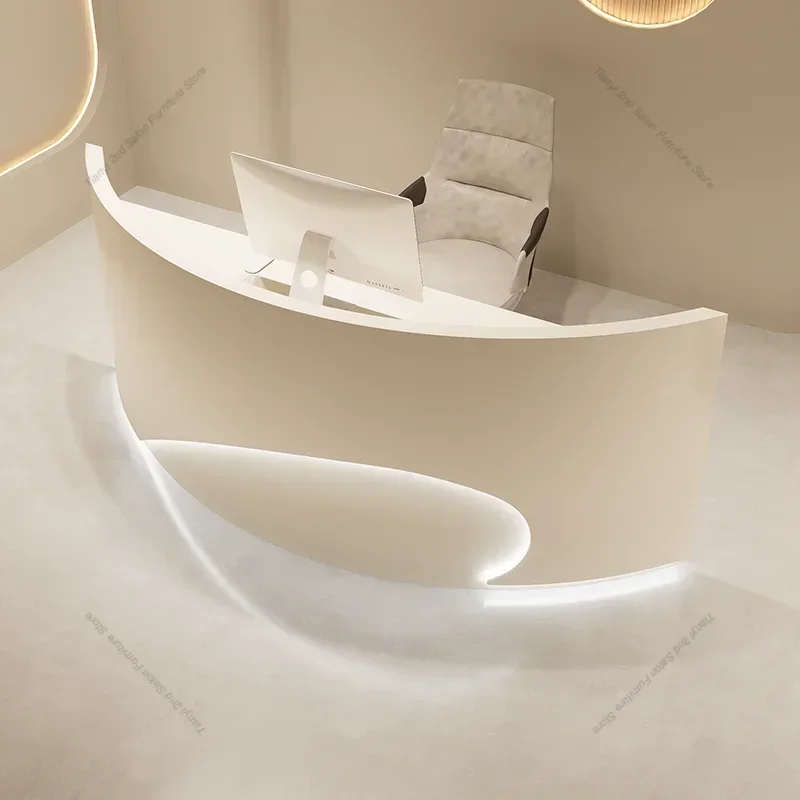 Modern and Simple Checkout Page Curved Reception Desk for Company, Beauty Salon Clothing Store Bar Hair Salon and Welcome Desk
