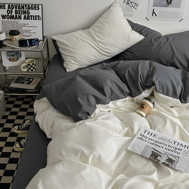 3-piece double color duvet cover + pillowcase, bedding set, soft and breathable bedroom or guest room (without core) 3-piece double color duvet cover + pillowcase, bedding set, soft and breathable bedroom or guest room (without core)