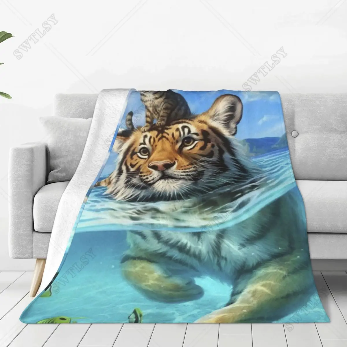

Cute Tiger Adventure Theme Flannel Throw Blanket Animal Fashion Big Bed Super Soft Lightweight Warm Sofa Couch Bed Teen Kid Gift