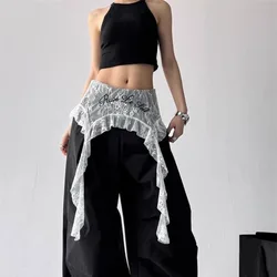 Embroidered Flower Lace Mini Skirt with Lace - Up Design - One Size (A)