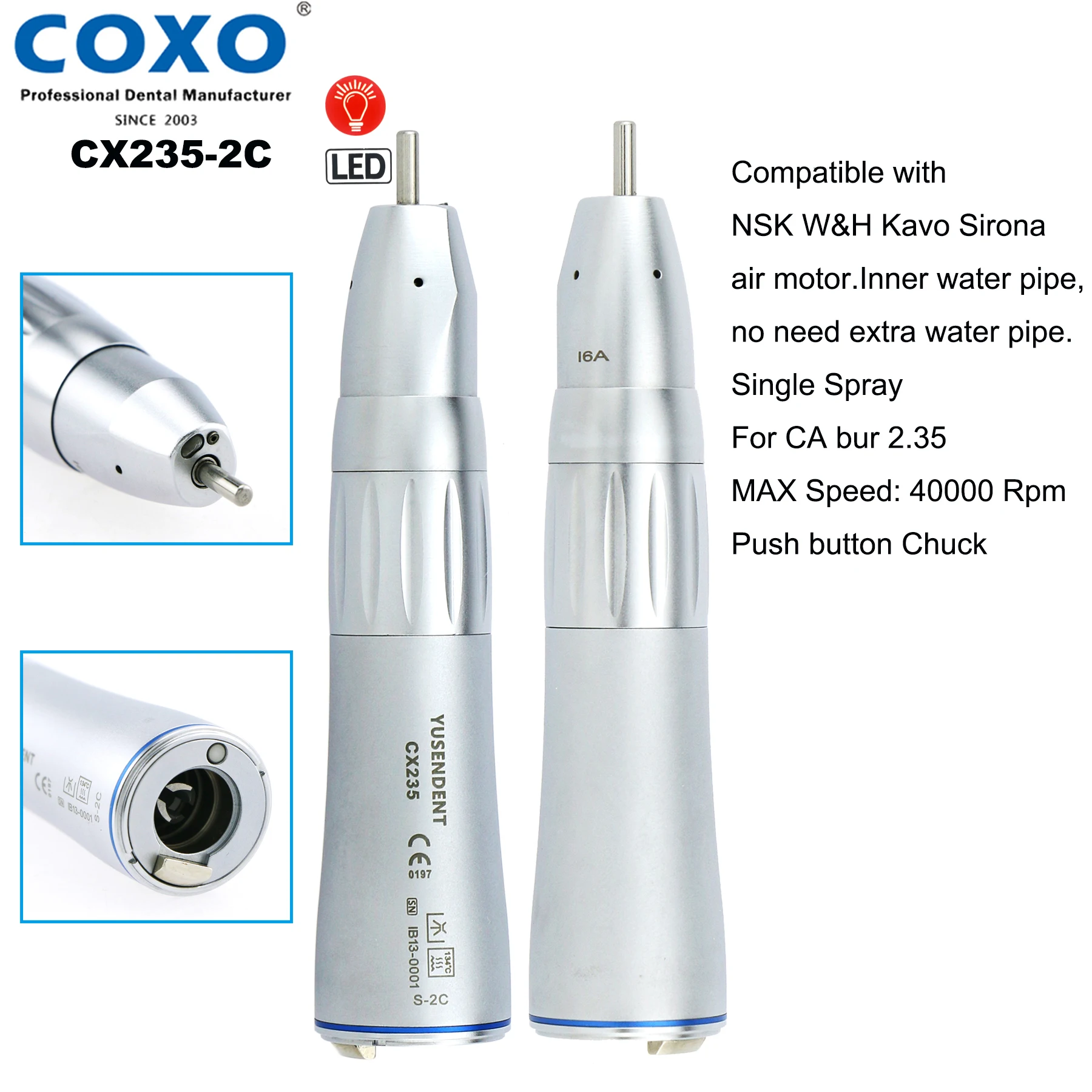 COXO Dentaire LED Turbine Fiber Optic Handpiece 3 Spray Fit KaVo - Foto 11