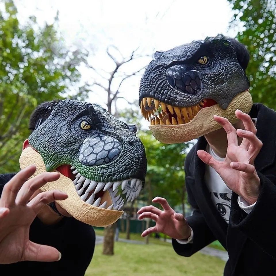 Máscara T-rex Dinosaurio Luz Y Sonido, Ajustable, Articulada Verde